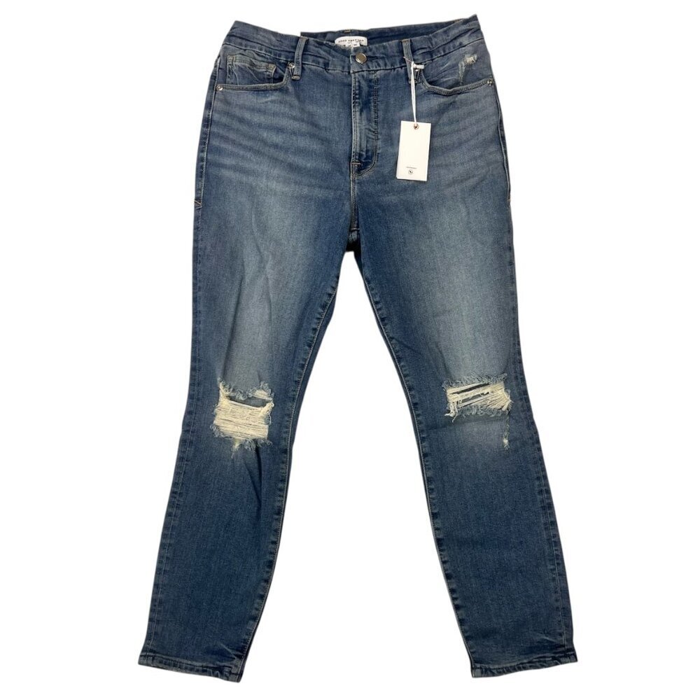 NTW Good American Good Legs Crop Skinny Distressed Size 14/32